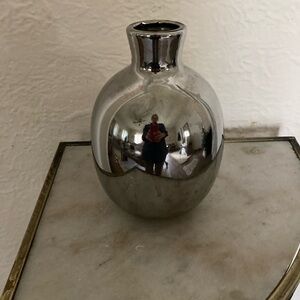 Vintage Modernist Minimalist Silver Glass Vase 8”